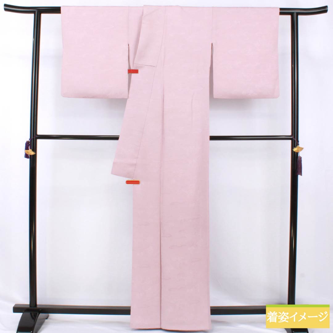 色無地 正絹 Bランク 身丈162.5cm 裄丈67cm 退紅色（あらそめいろ） 一つ紋 中陰五三桐 風景 袷 ピンク系 1114002344413