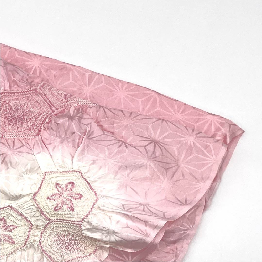 Semi-formal obiage (sash sash), pure silk, grade A, pale pink, shibori (dyed) with hemp leaf pattern, two-tone, approximately 140cm long, 26.5cm wide, pink, 1136000923913