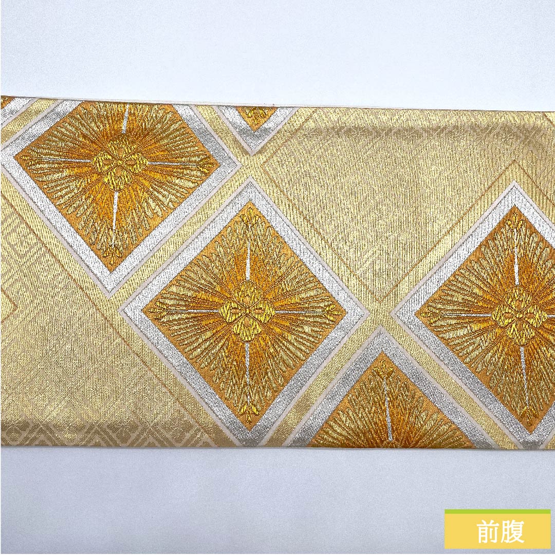 Fukuro Obi (Bag) Tonokoiro (Polished Color) Hanabishi (Flower Diamond) Length 418cm Pure Silk A Rank Six-way Formal Gold 1123010013321