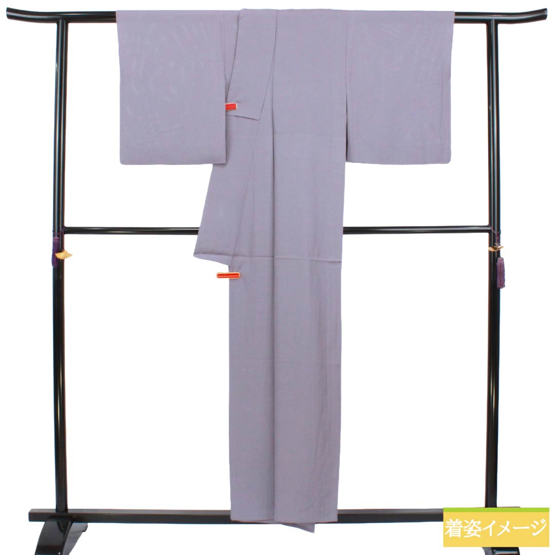 夏物 正絹 色無地 Aランク 身丈154.5cm 裄丈63cm 灰紫色（はいむらさきいろ） 丸に中陰剣花菱 一つ紋 絽 紫系 1132003713220