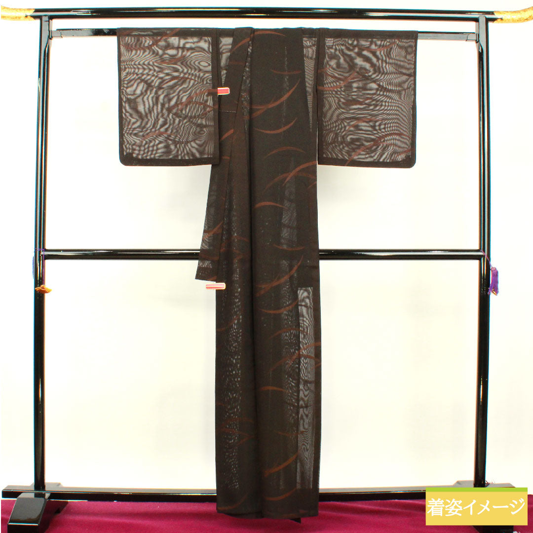 夏物 正絹 小紋 身丈161cm 裄丈65.5cm 赤黒色（あかぐろいろ） 紋紗 露草 紗 Sランク 茶系 1132001892414