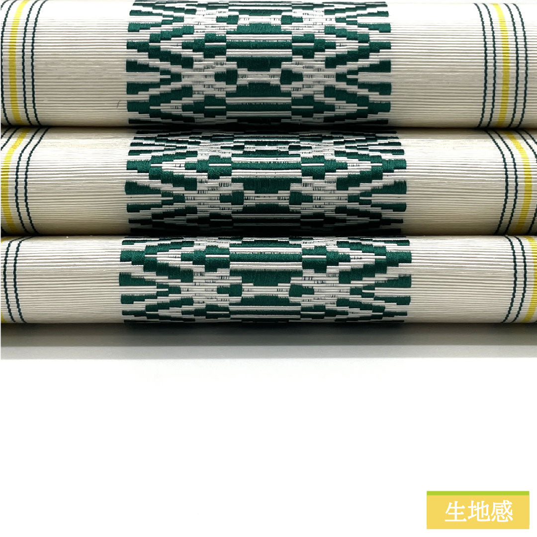 [Unstitched] Half-width Obi, Pure Silk, NEW Rank, Milky White, Authentic Chikuzen Hakata-ori, Kenjo Pattern, Dokko, Koko Stripes, Obi Length 380cm, White Tones, 1125001851311