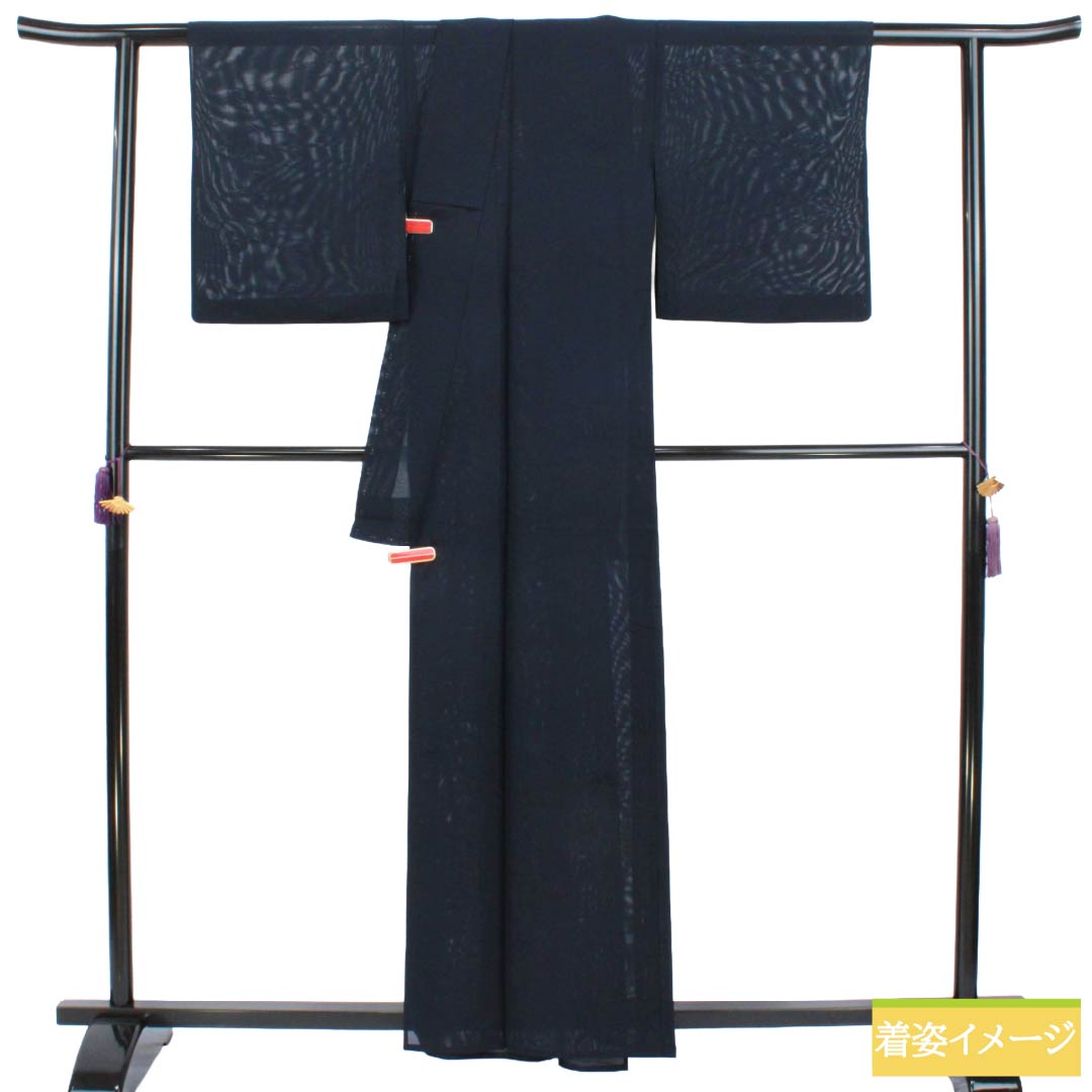 夏物 正絹 色無地 Aランク 身丈159.5cm 裄丈64.5cm 濃紺色（のうこんいろ） 草花模様 紋紗 紗 紺系 1132003723318