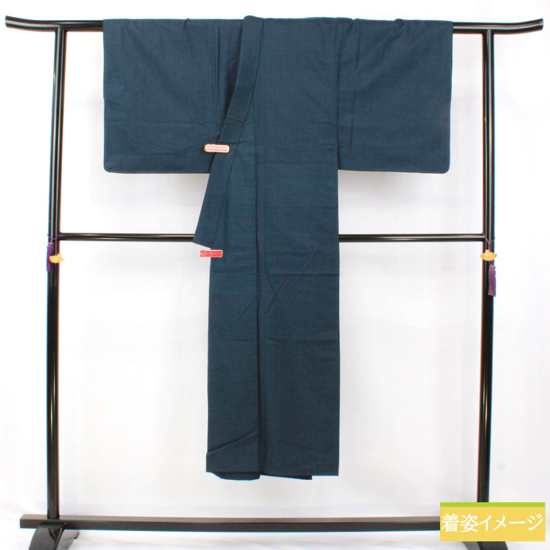 Men's Pure Silk A-Rank Kimono, Length 140cm, Sleeve Length 67.5cm, Tsumugi Pongee with Tortoiseshell Pattern, Lined, Blue, Item Number 1119001773417