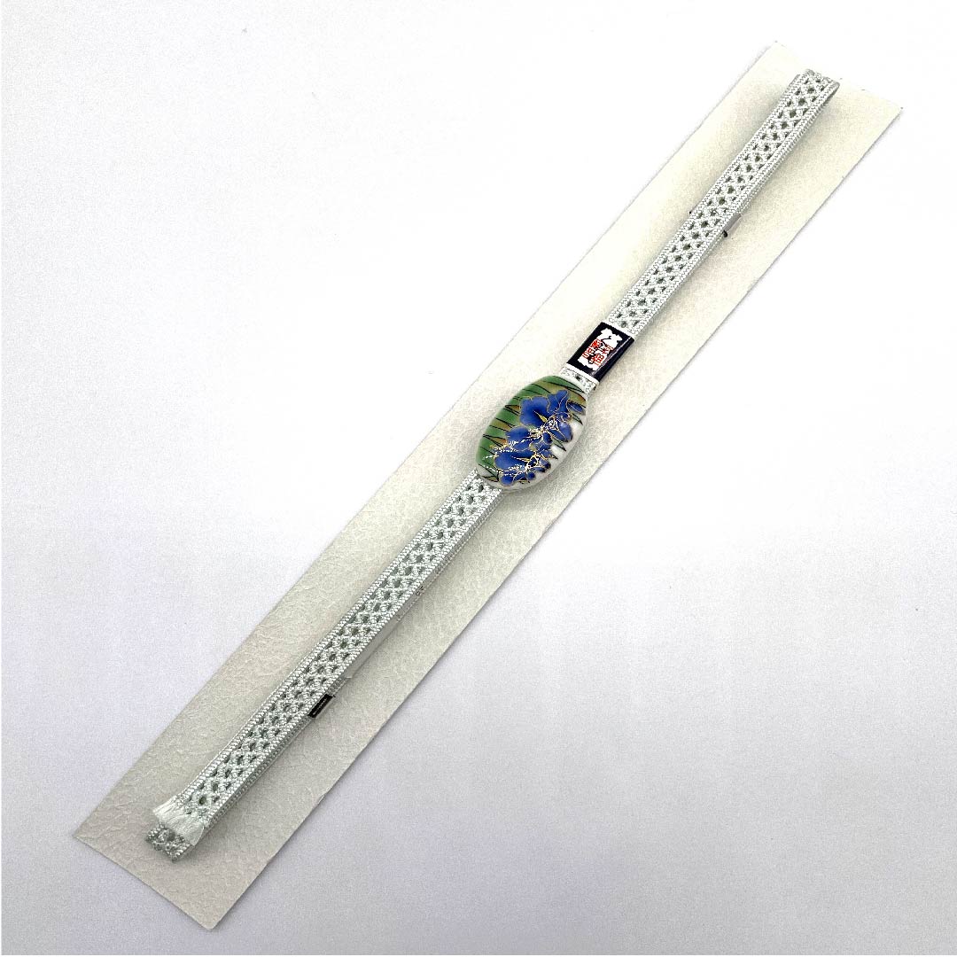 (New old stock) Obijime (belt fastener) Pure silk, quarter-length string, blue-and-white porcelain color (seihakujiiro), reversible obidome, Iris or morning glory, length approx. 154cm, width approx. 1cm, casual, A rank, light blue, 1135000083924