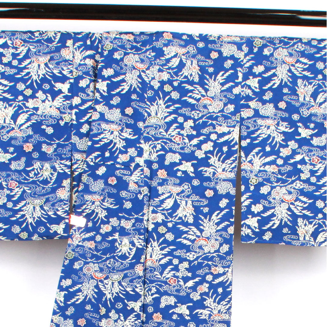 小紋 身丈157.5cm 裄丈61cm 袷  瑠璃紺色 型染 草花模様  正絹 Sランク 青系 1115002202317