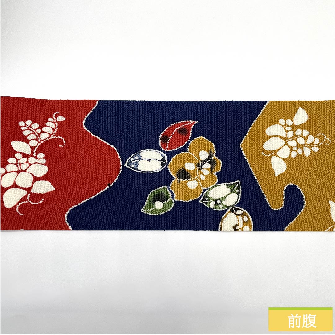 名古屋帯 鉄葡萄色 型染 辻ヶ花 帯丈371.5cm 正絹 Aランク 全通 カジュアル 紺系 1124005403318  名古屋仕立て