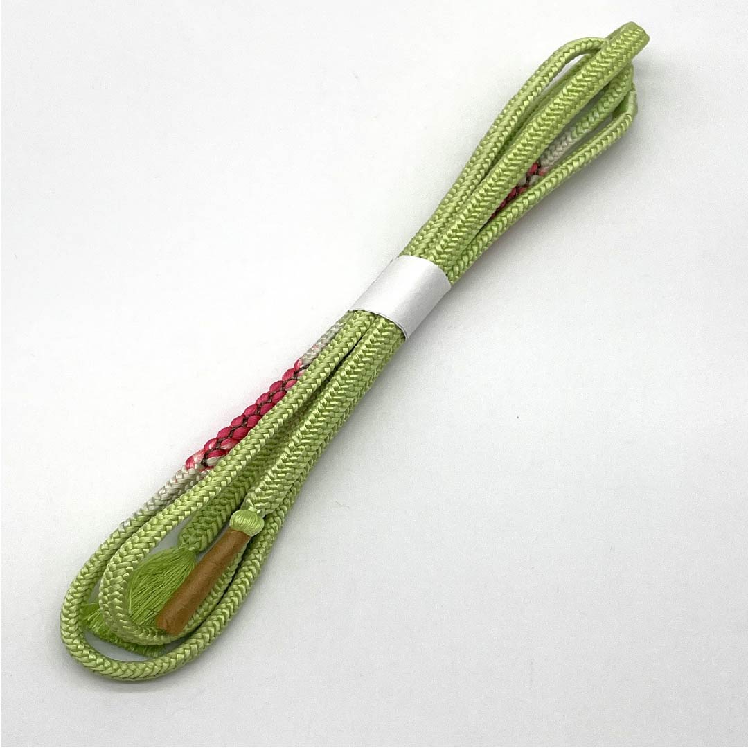 (Like new) Silk Obijime (Sash Band) - New Condition, Light Yellow-Green (Kiasa Midoriiro) - Approximately 155cm Long, 0.8cm Wide, Semi-Formal, Green, Product Number: 1135004411319