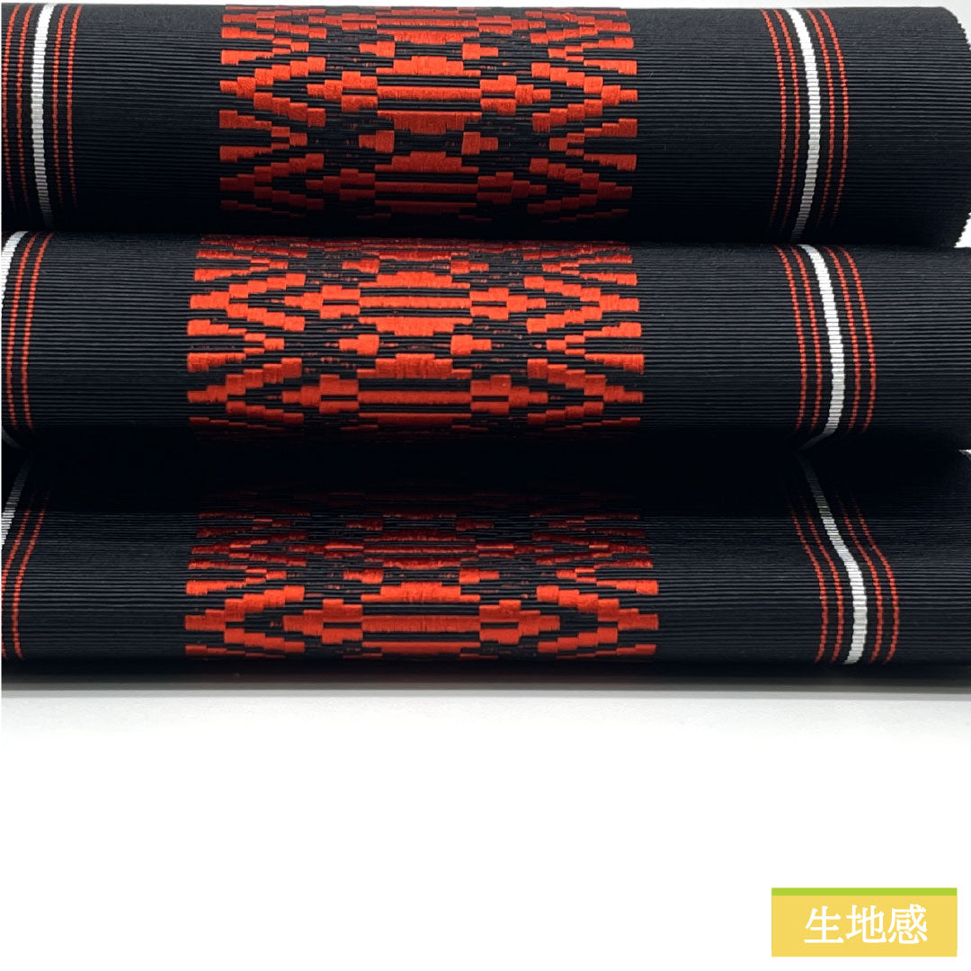 [Unstitched] Half-width Obi, Pure Silk, NEW Rank, Black, Authentic Chikuzen Hakata-ori, Kenjo Pattern, Dokko, Takakoshimajima, Obi Length 380cm, Black Tones, 1125001841310