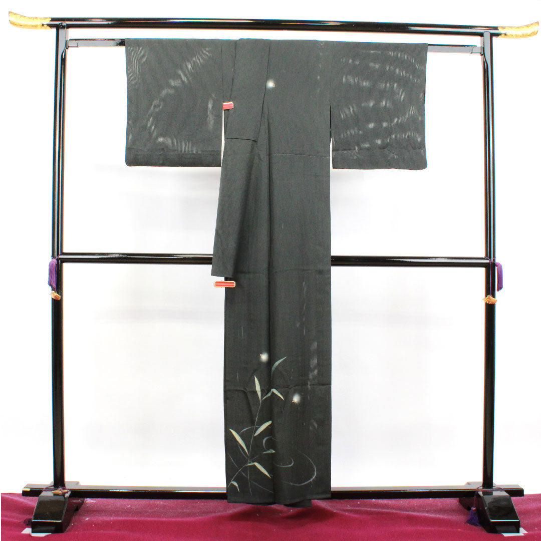 夏物 正絹 訪問着 身丈156.5cm 裄丈63cm  竪絽（たてろ） 蛍  絽 Sランク 黒系 1132001102310