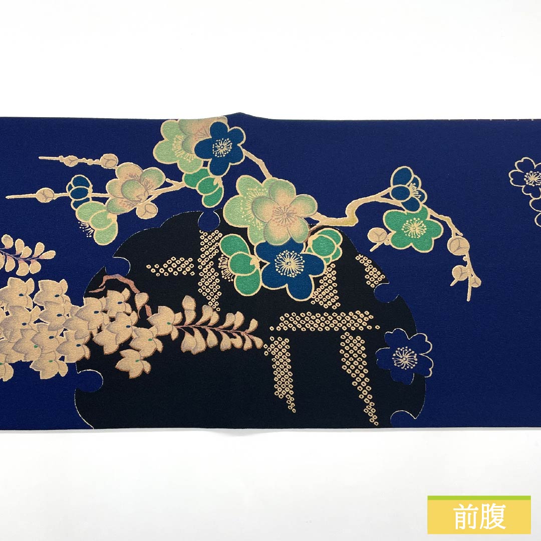 (Kyoto Fukuro Obi) Nagoya Obi, Polyester, Grade A, Rurikon (Blue), Reversible, Dyed Obi with Snow Ring Pattern, Length 396cm, Six-Ply, Casual, Blue, Item Number 1124011033417, Open-Leg Style