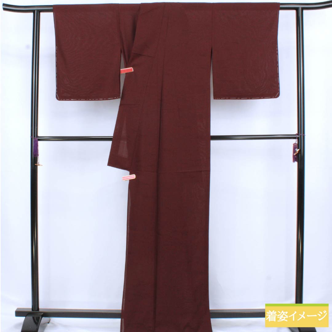 夏物 正絹 色無地 身丈166.5cm 裄丈67cm 桑の実色（くわのみいろ） 紋紗 松葉 紗 Sランク 紫系 1132002742520