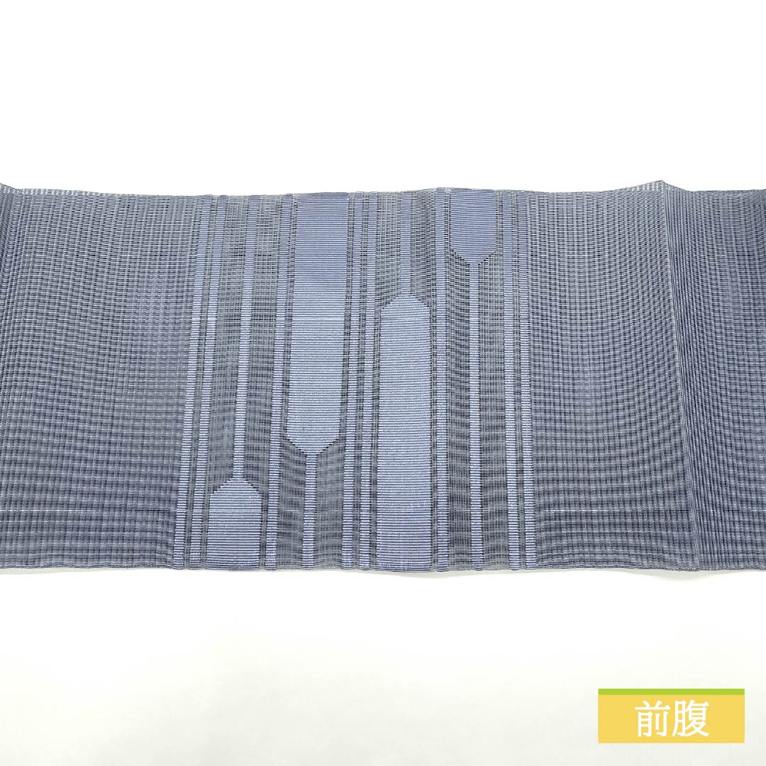 名古屋帯 青袋鼠色（せいたいねずいろ） 夏帯 抽象模様 帯丈373cm 正絹 Sランク ポイント柄 カジュアル 青系 1124008722317 松葉仕立て