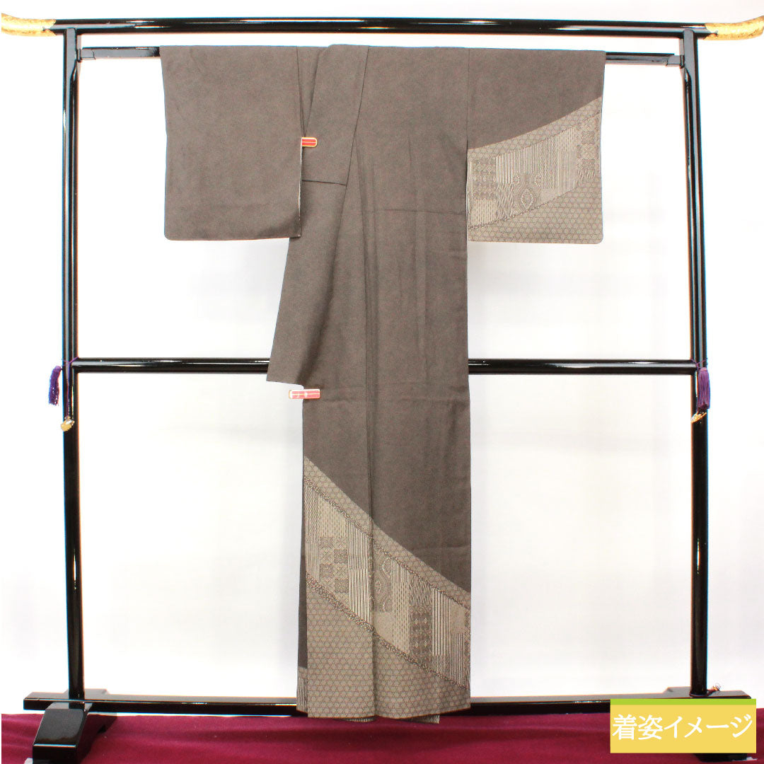 Homongi, pure silk, lined, length 156.5cm, sleeve length 64cm, Edo Komon, shark pattern, S rank, black, 1112004022310