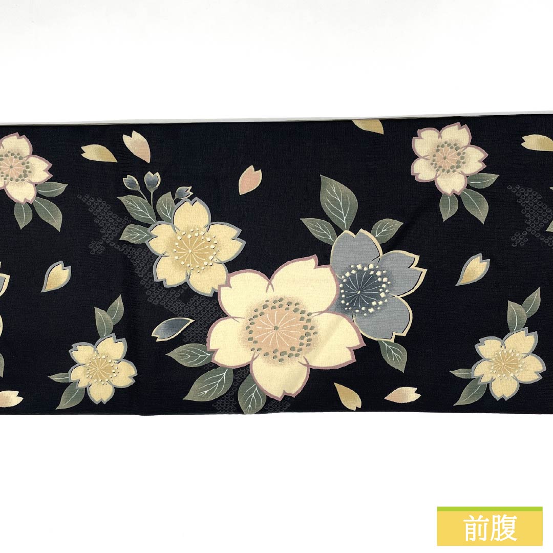 （京袋帯）名古屋帯 ポリエステル Sランク 京袋帯 染め帯 桜  帯丈396cm 全通 カジュアル 黒系 1124010932410 開き仕立て