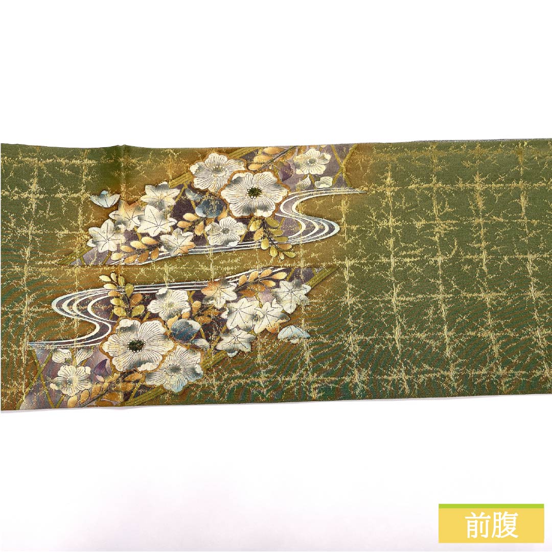 袋帯 正絹 老緑色（おいみどりいろ） 留袖用 作家物 辻ヶ花 帯丈440cm Sランク ポイント柄 フォーマル 緑系 1123014052319