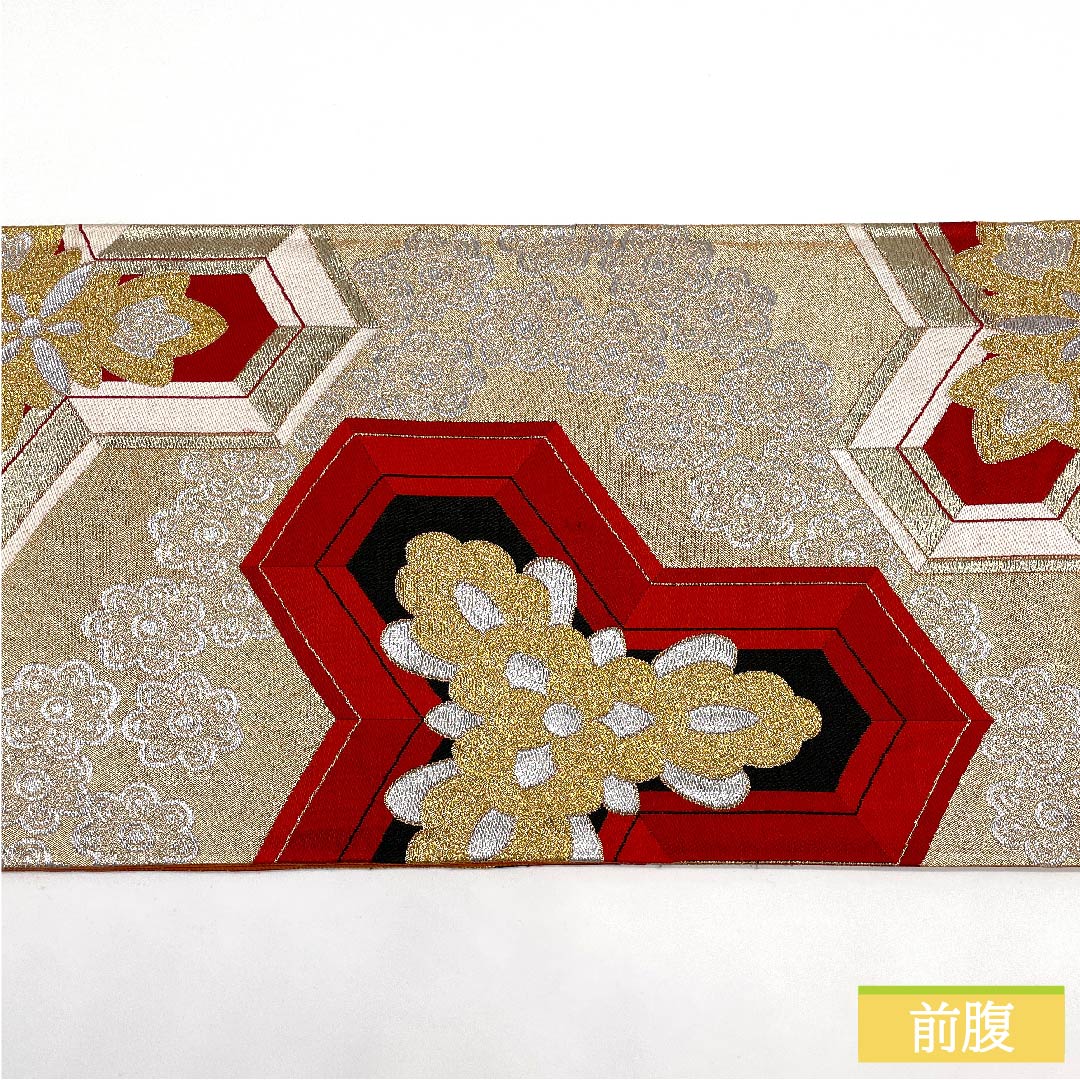 袋帯 正絹 金色（きんいろ） 亀甲 華文 帯丈412cm Sランク 六通 フォーマル 金系 1123011932321