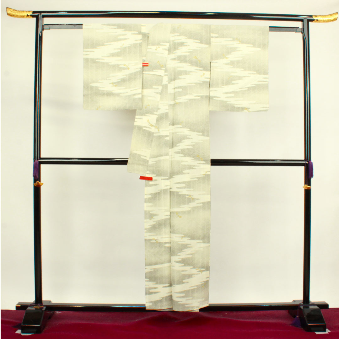 夏物 正絹 小紋 身丈155cm 裄丈62cm 乳白色（にゅうはくしょく） トンボ 道長取り 絽 Sランク クリーム系 1132000602315