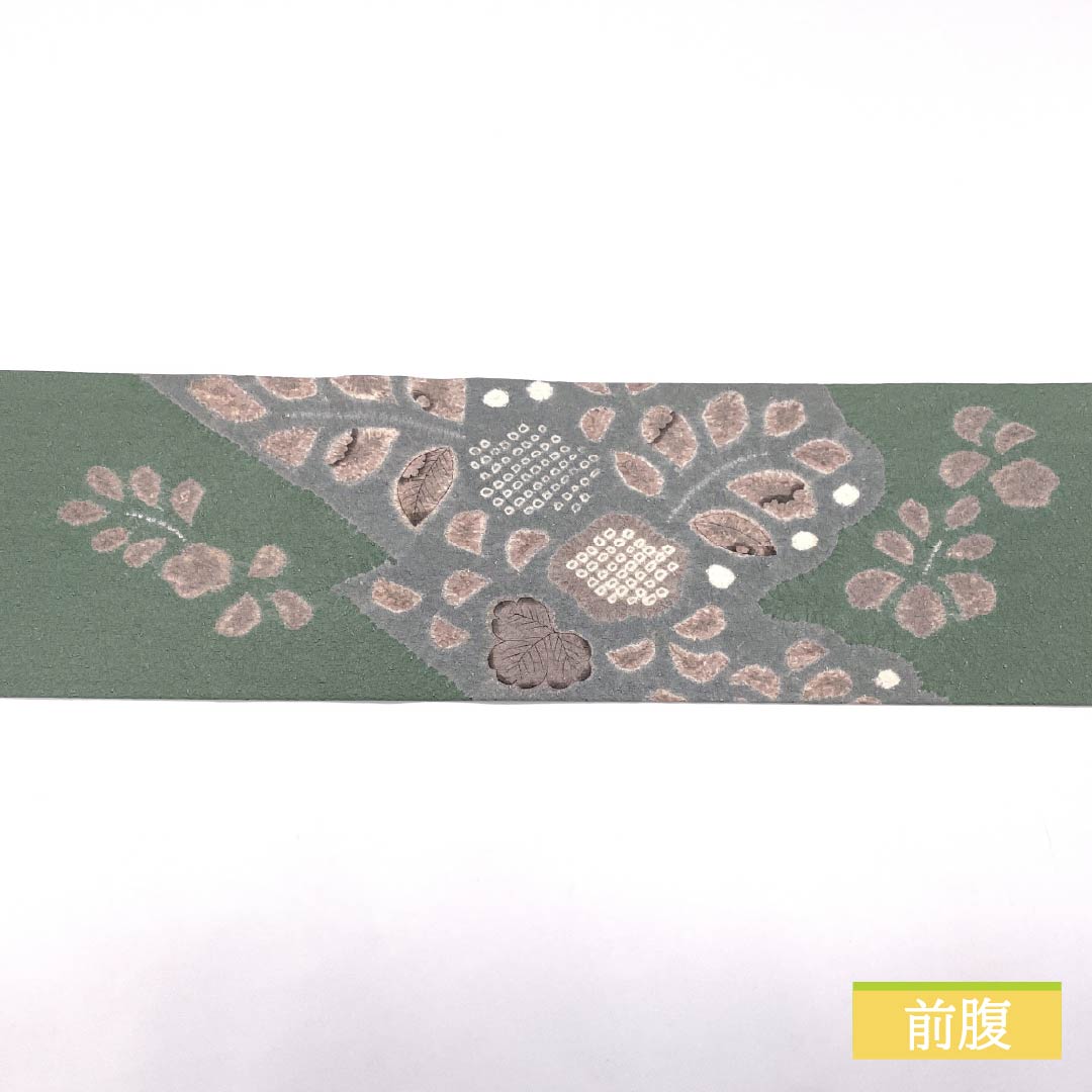 名古屋帯 青磁色（せいじいろ） 絞り 花模様 帯丈365cm 正絹 Aランク ポイント柄 カジュアル 緑系 1124007853319 名古屋仕立て