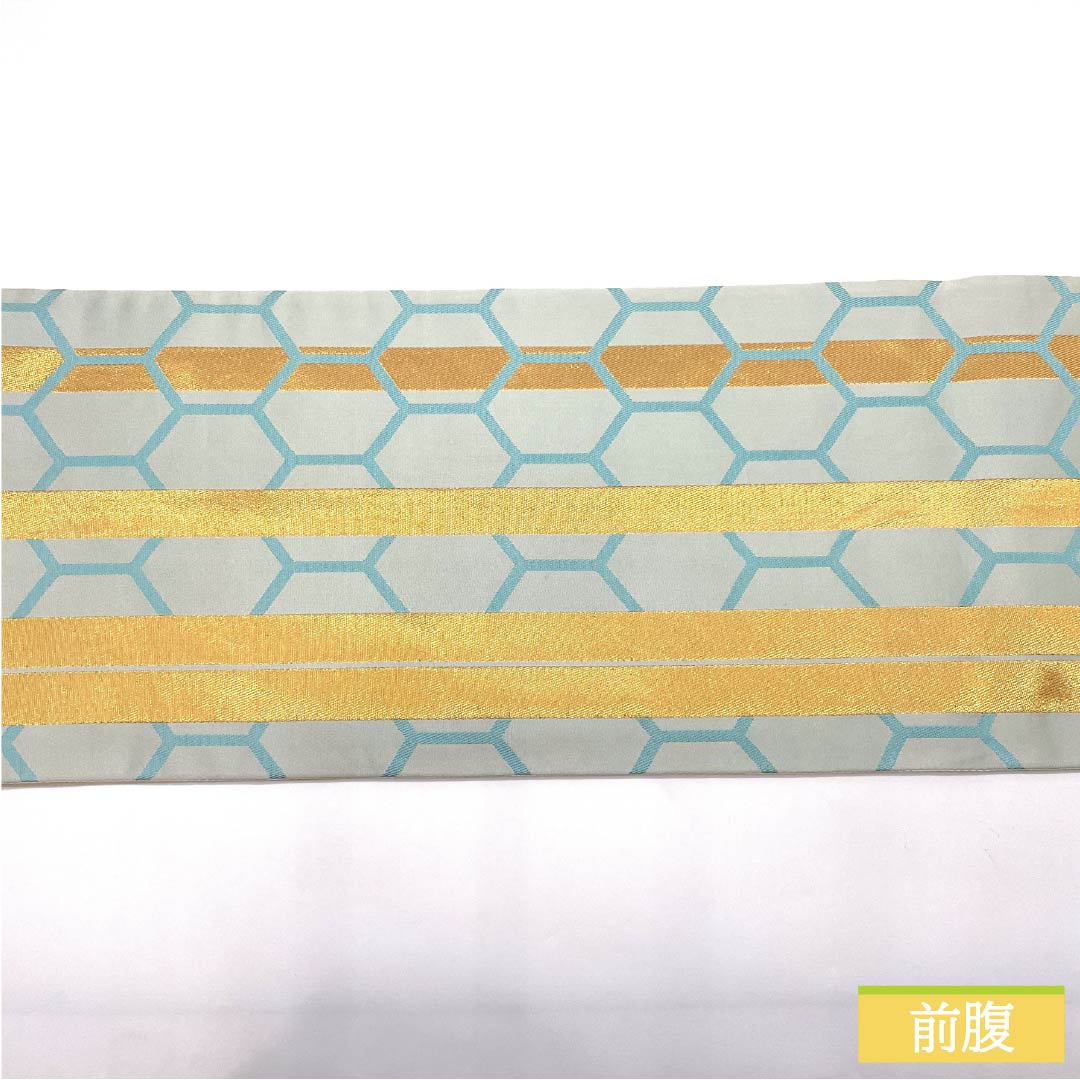 Fukuro Obi (Sash) - Pure Silk, White Indigo (Shirokiaiiro) - For Furisode (Long-sleeved Kimono) - Tortoise Shell Pattern - Length 442cm - A-Rank - Six-way - Formal - Light Blue - 1123013653324