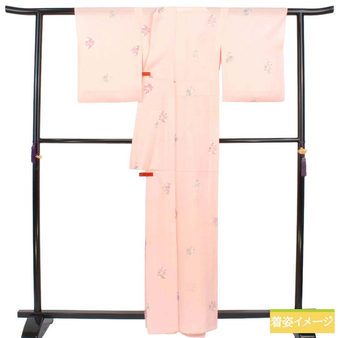 夏物 正絹 小紋 Sランク 身丈160.5cm 裄丈63cm 乙女色（おとめいろ） 童 絽 ピンク系 1132003522413