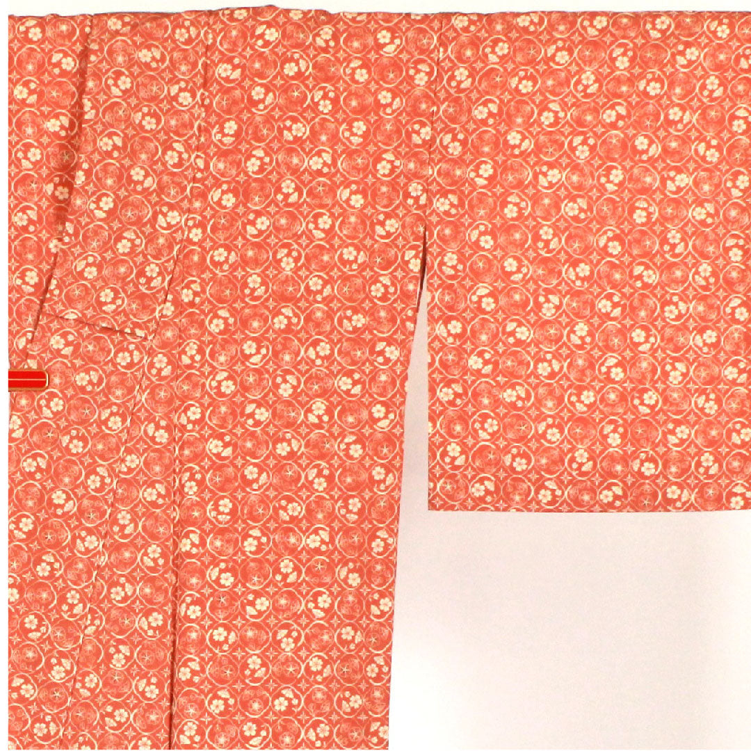 Small pattern, length 155cm, sleeve length 63cm, lined, small flower pattern, washable kimono, poly, S rank, pink, 1115000802313
