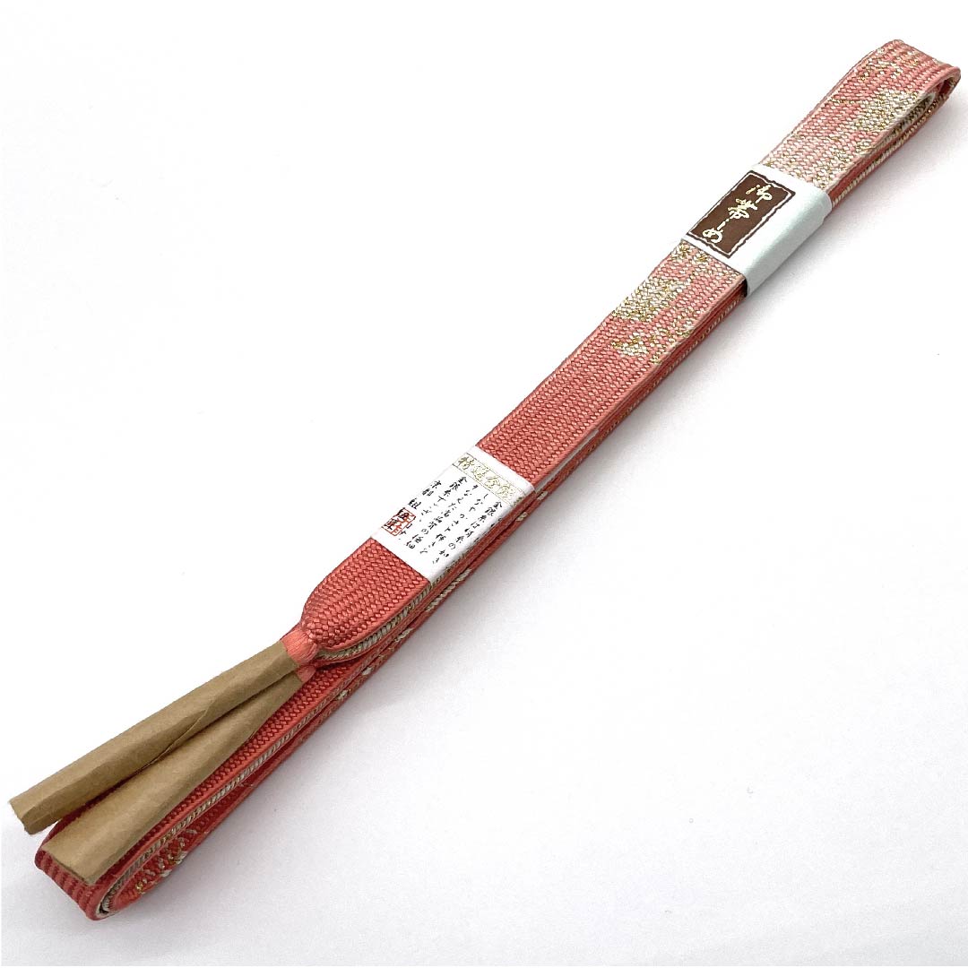 (New old stock) Obijime (belt sash) made of pure silk, quarter-length cord, medium crimson, specially selected gold and silver thread, metallic thread used, new old stock, length approx. 159cm, width approx. 1.5cm, semi-formal, S rank, pink, 1135001092913