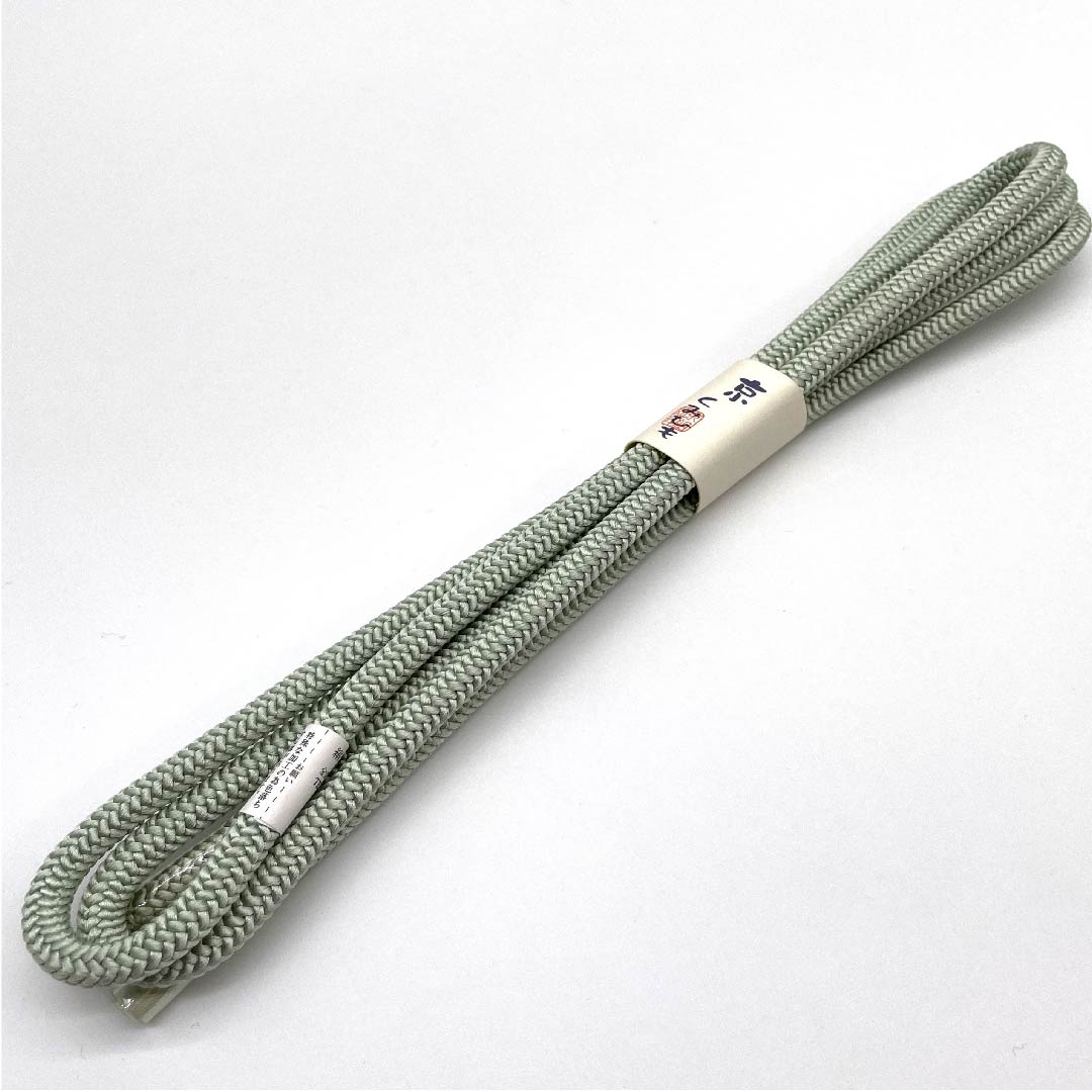 (New old stock) Obi-jime (belt fastener) Pure silk quarter string, white-green color (byakurokuiro), round string, Kyoto braided string, new old stock, length approx. 153cm, width approx. 0.7cm, casual, S rank, green, 1135001252919