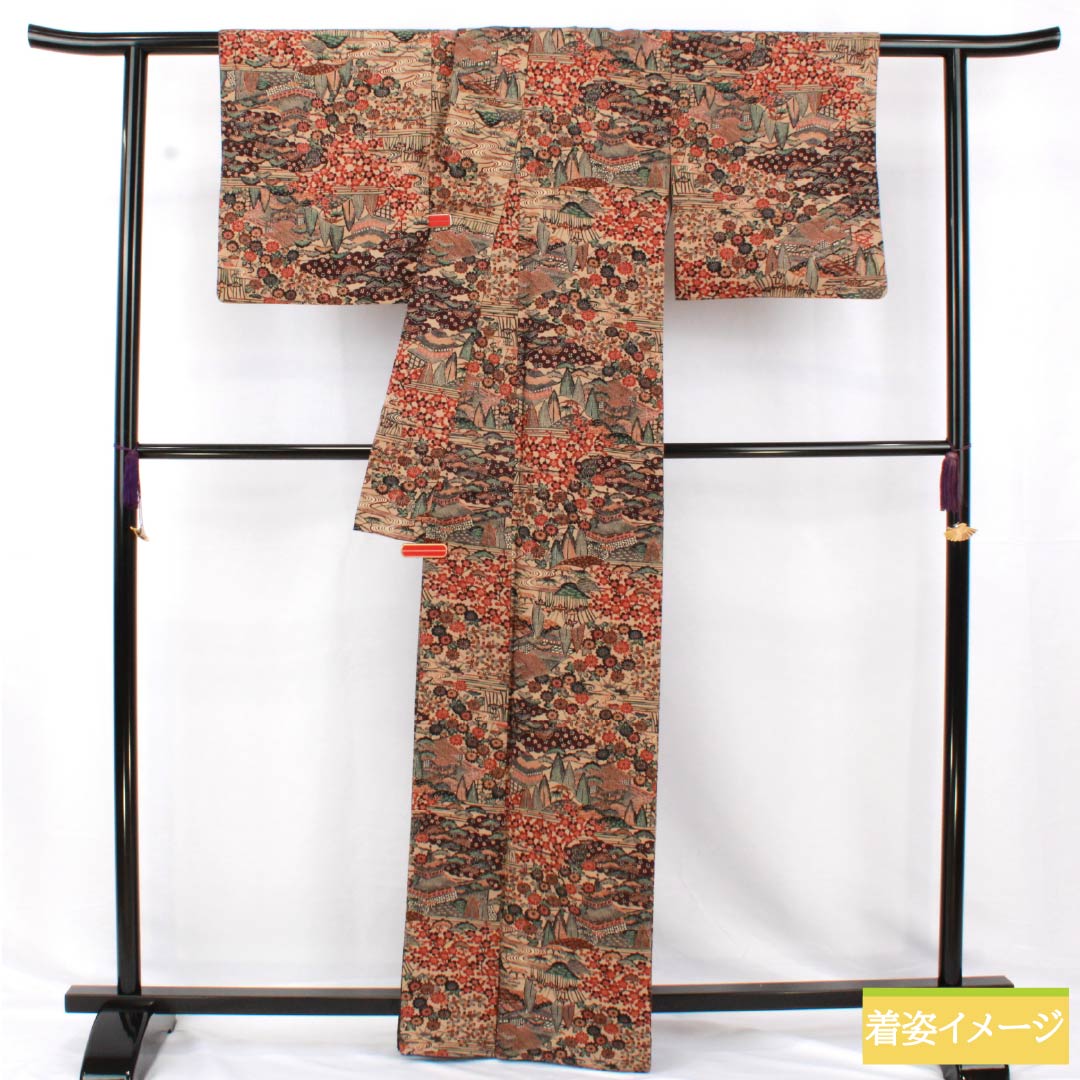 小紋 正絹 身丈165cm 裄丈64.5cm 袷 内記煤竹色（ないきすすたけいろ） 茶屋辻 Aランク 茶系 1115005273514