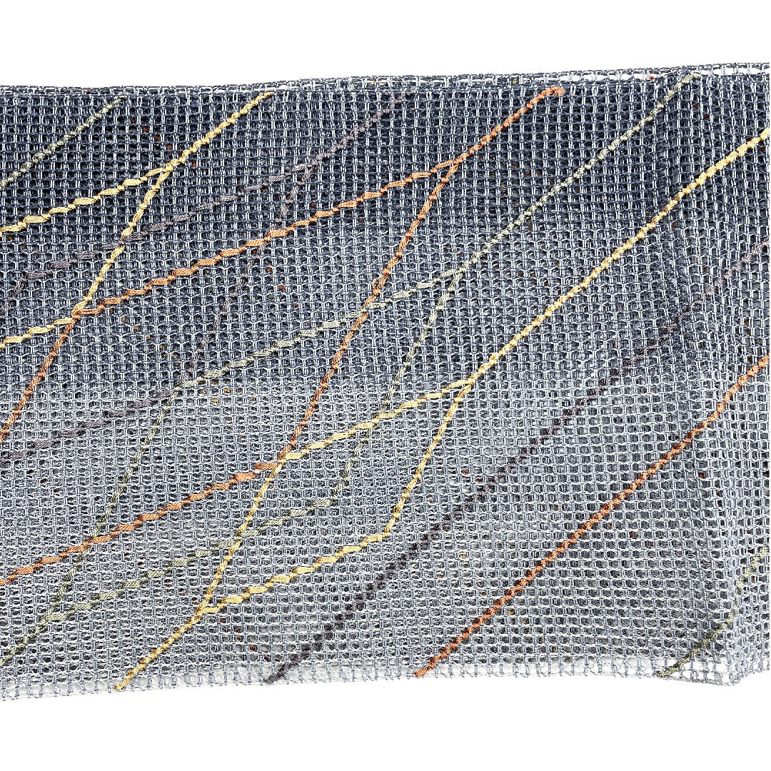 Nagoya obi with line drawing pattern, obi length 368cm, pure silk, S rank, six-pass, casual, gray, 1124001322322, open tailoring