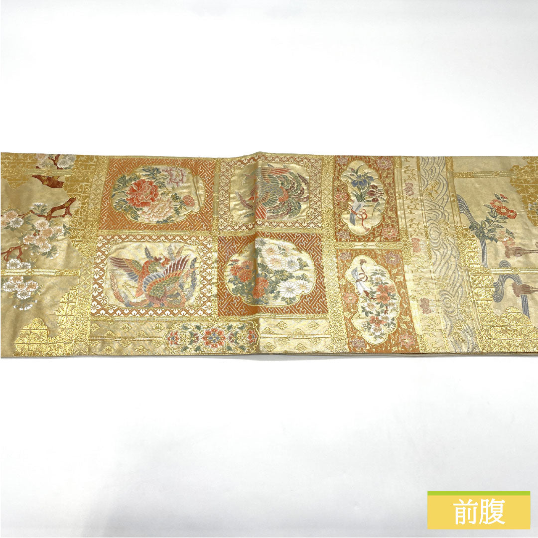 A-Rank Pure Silk Fukuro Obi (Sash) from the Ninomaru Palace of Nijo Castle, Nishijin-ori Weave, Formal Kimono Obi, 428cm Long, Six-Ply, Gold, Item Number 1123017173321