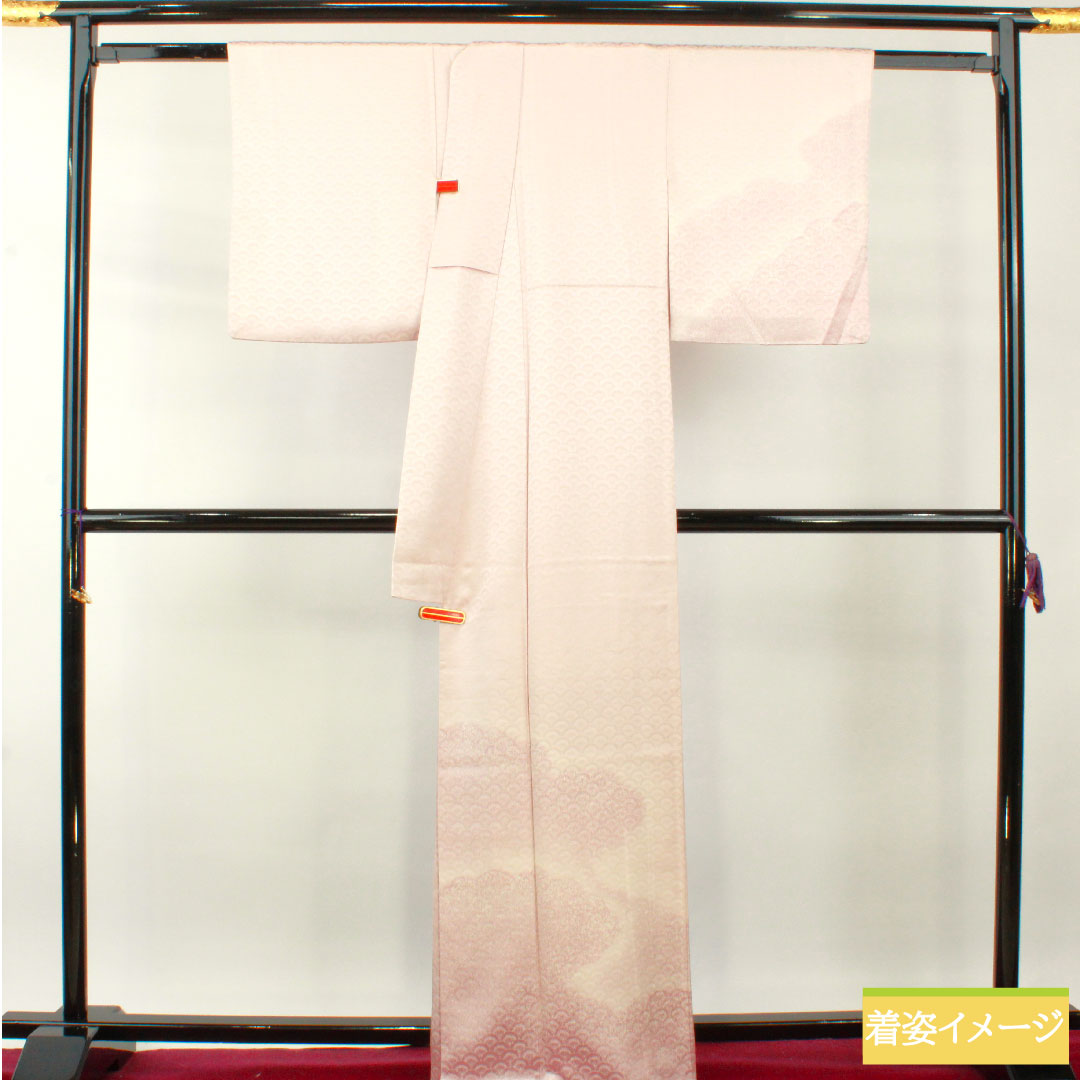 色無地 正絹 身丈164.5cm 裄丈63.5cm 桜色（さくらいろ） 扇 無地訪問着 袷 紋なし Aランク ピンク系 1114001393413