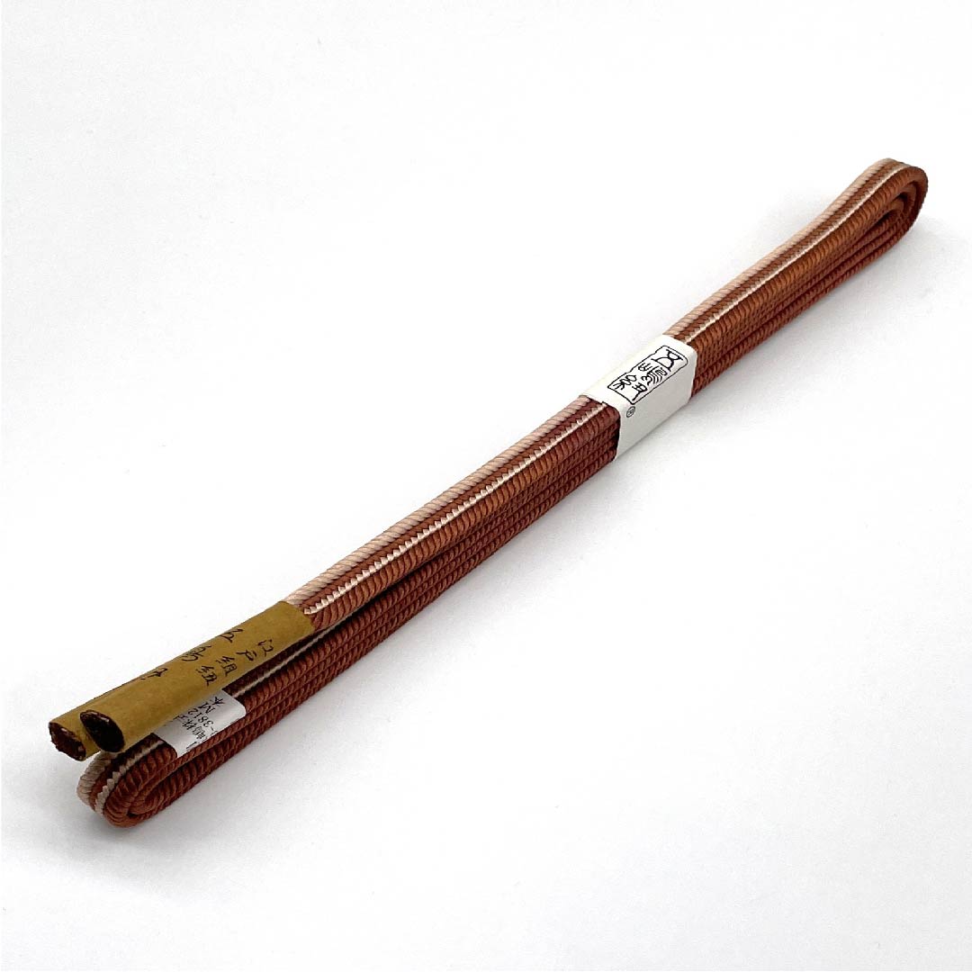（新古品） 帯締め 正絹 四分紐 濃柿色（こいがきいろ） 薄肉色（うすにくいろ） 五嶋紐 江戸組紐 長さ約168cm 幅約1.2cm カジュアル Sランク 茶系 1135002872314