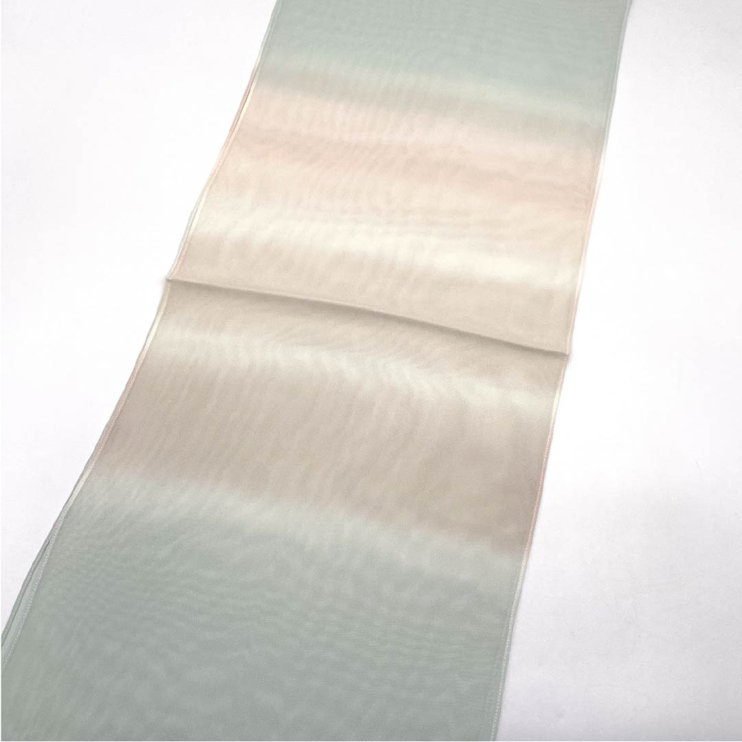 New Silk Obiage (Semi-Formal) in Blue and White Porcelain and Maiden Colors (Otomeiro) - Summer Two-Tone Design, Approximately 180cm Long, 29.5cm Wide, Light Blue, Product Number: 1136001001924