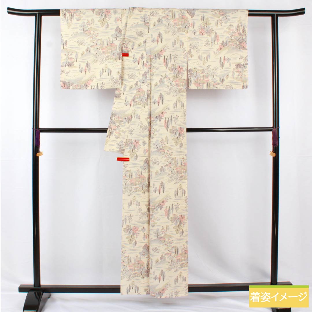 Komon, pure silk, length 157.5cm, sleeve length 64cm, single layer, off-white, Chayatsuji, S rank, white, 1115005292311