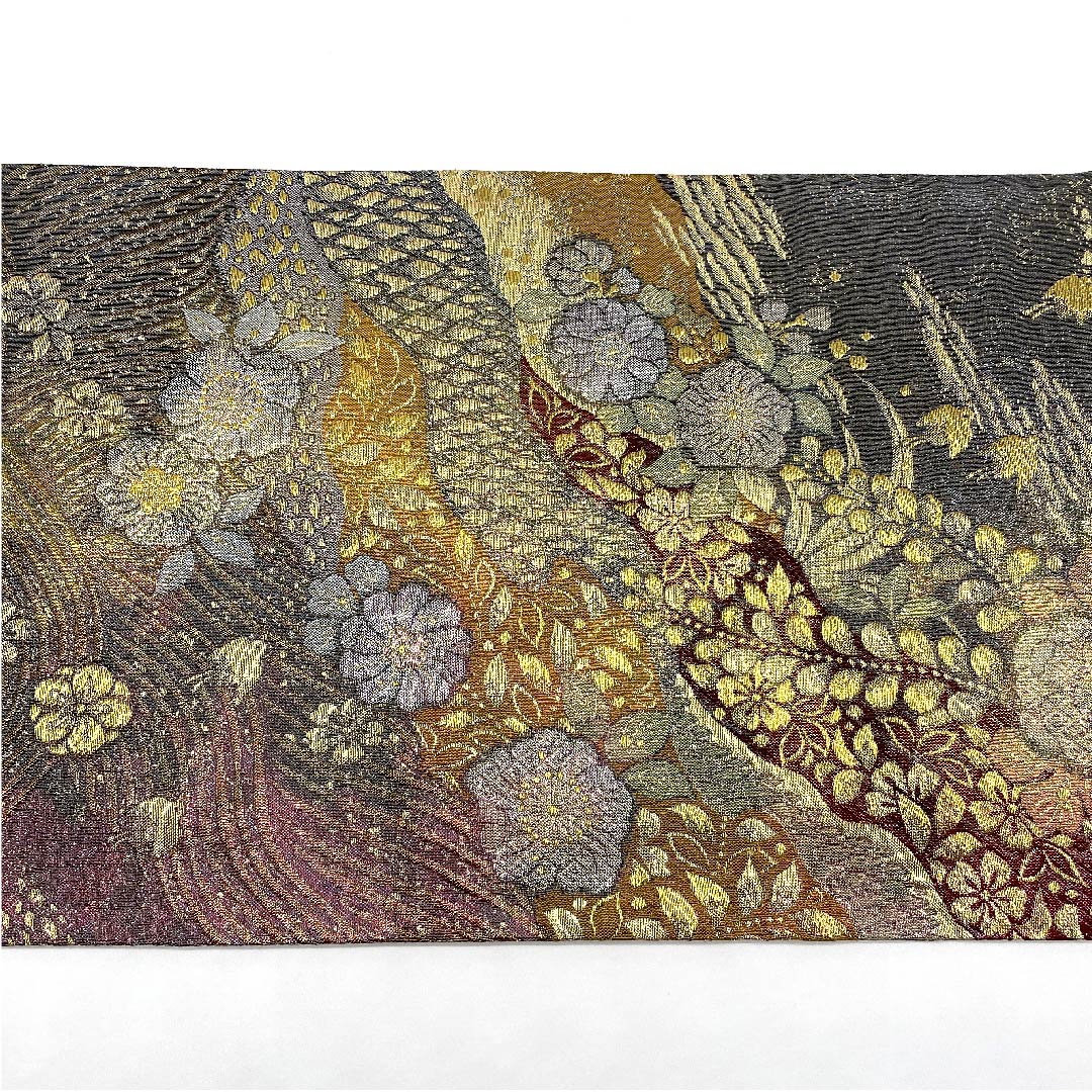 袋帯 熨斗目色（のしめいろ） 辻ヶ花 本金箔 プラチナ箔 帯丈424cm 正絹 Sランク 六通 フォーマル グレー系 1123005782322