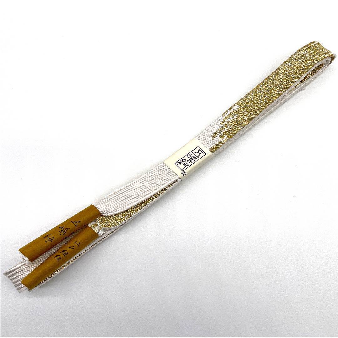 （新古品） 帯締め 正絹 四分紐 白色 五嶋紐 江戸組紐 金属糸使用 長さ約159cm 幅約1.5cm フォーマル Sランク 白系 1135000462311