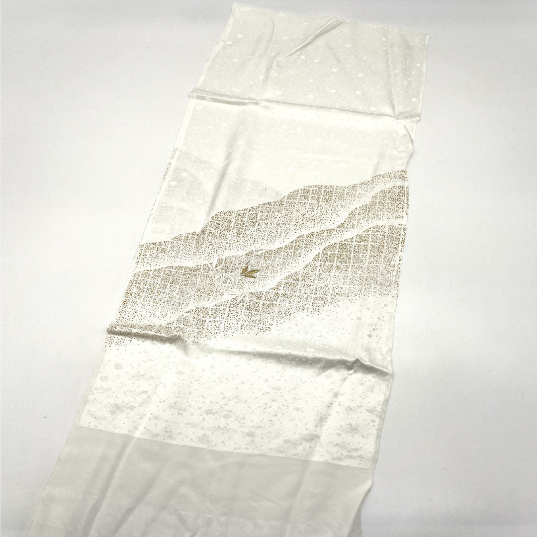 （新古品） 帯締め・帯揚げセット 正絹 Sランク 結婚式 披露宴 扇付き 長さ約152cm 幅約1.5cm 留袖用 白系 1141000042311