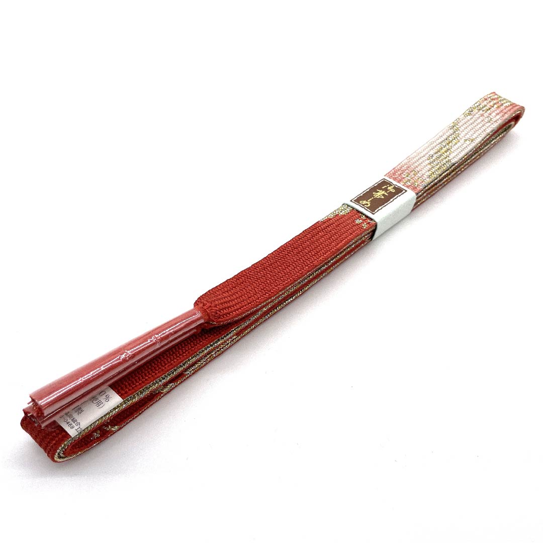 （新古品） 帯締め 正絹 四分紐 緋色（ひいろ） 金属色使用 新古品 長さ約159cm 幅約1.5cm セミフォーマル Sランク 橙系 1135002122326
