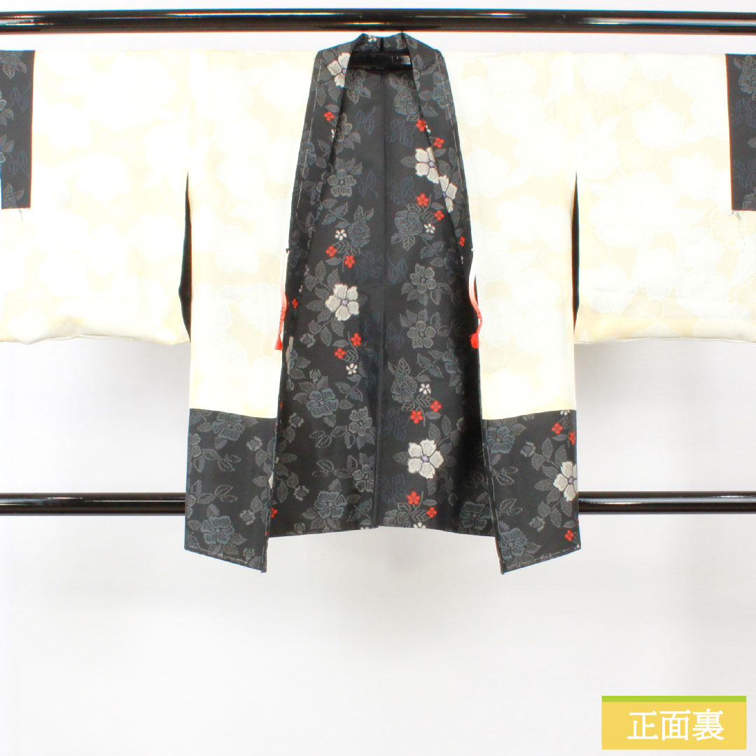 Haori, pure silk, length 83cm, sleeve length 65.5cm, Murayama Oshima, floral pattern, basting thread included, unused, S rank, lined, black, 1117001142910
