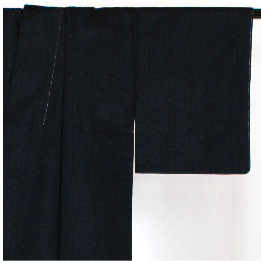 Oshima Tsumugi, Length 156cm, Sleeve length 62cm, Weft and weft kasuri, Asanoha, Pure silk, S rank, Awase, Navy blue, 1116001202318