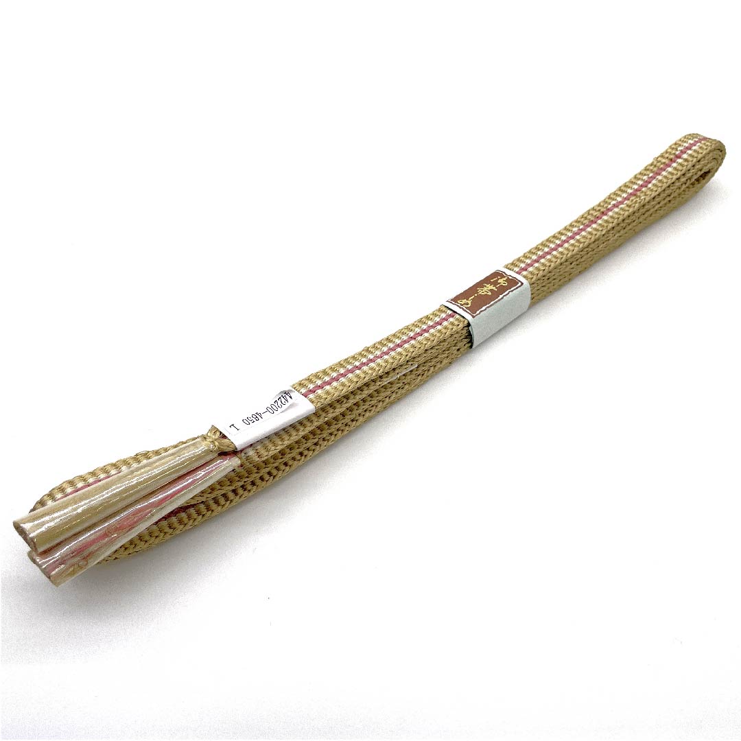 （新古品） 帯締め 正絹 四分紐 麦藁色（むぎわらいろ） 手組紐 新古品 長さ約162cm 幅約1.2cm カジュアル Sランク ベージュ系 1135001872925