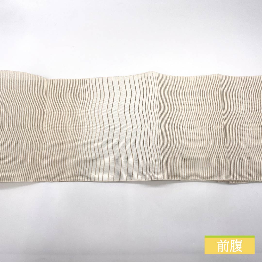 Nagoya Obi, Natural-Colored (Kinari-Iro), Summer Obi, Wave Pattern, 366cm Long, Pure Silk, S-Rank, Pointed Pattern, Casual, Cream-Colored, Pine Needle Style, Product Number: 1124008572315