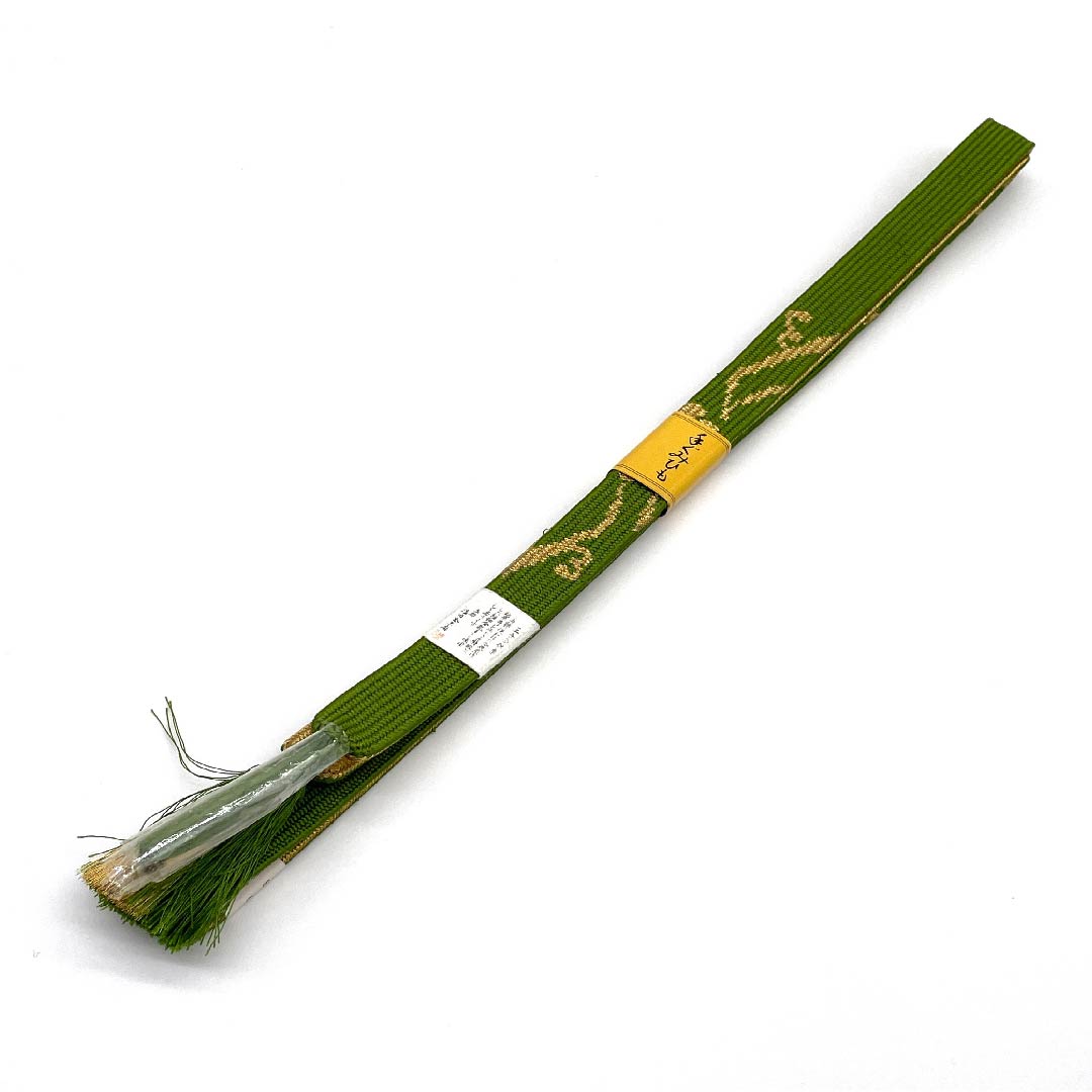 （新古品） 帯締め 正絹 四分紐 比金襖色（ひこうのういろ） 手組紐 花唐草 新古品 長さ約162cm 幅約1.7cm セミフォーマル Sランク 緑系 1135002622319