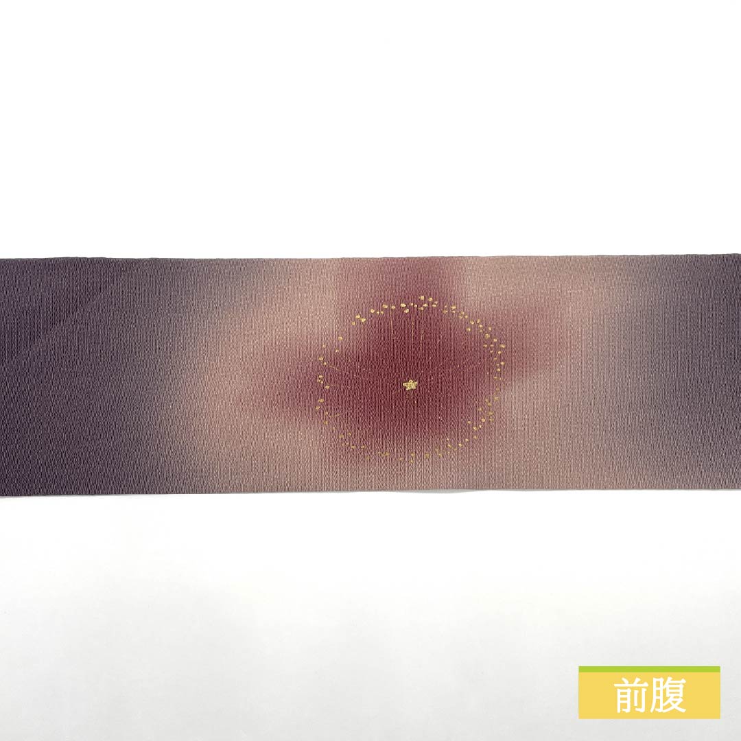 Nagoya Obi, Deep Purple (Fukakakeshi Murasakiiro), Chirimen Fabric, Dyed Obi with Cherry Blossom Design, Pure Silk, S-Rank, Semi-Formal, Purple, Item Number: 1124008412420, Nagoya Style