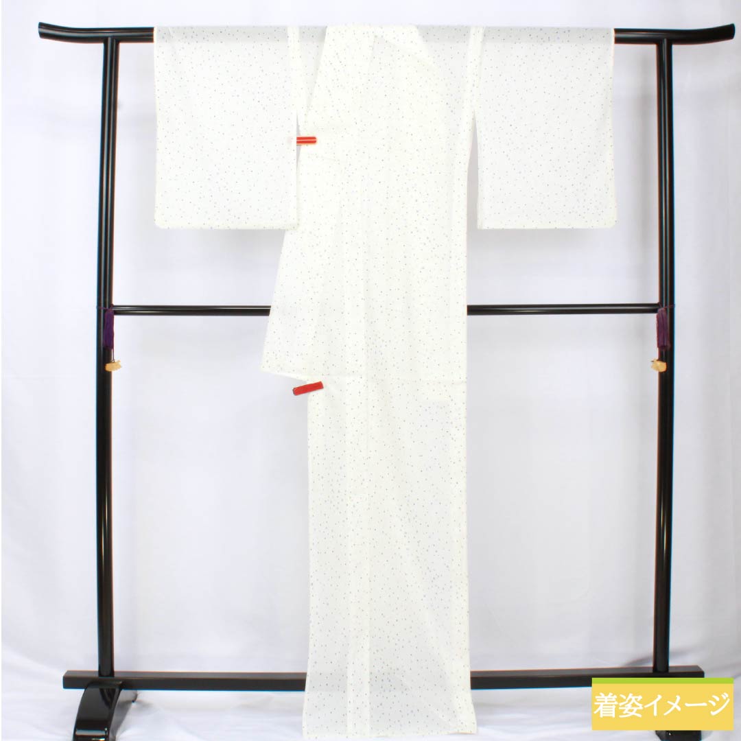 Summer kimono, polyester, small pattern, length 168cm, sleeve length 66cm, dot pattern, washable kimono, silk, A rank, white, 1132002263511
