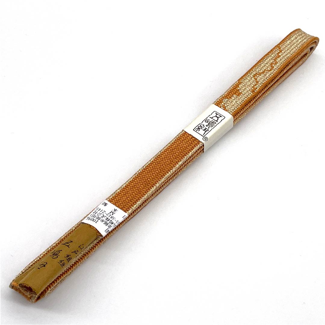 （新古品） 帯締め 正絹 四分紐 柿色（かきいろ） 五嶋紐 江戸組紐 金属糸使用 長さ約159cm 幅約1.7cm セミフォーマル Sランク 茶系 1135002742314