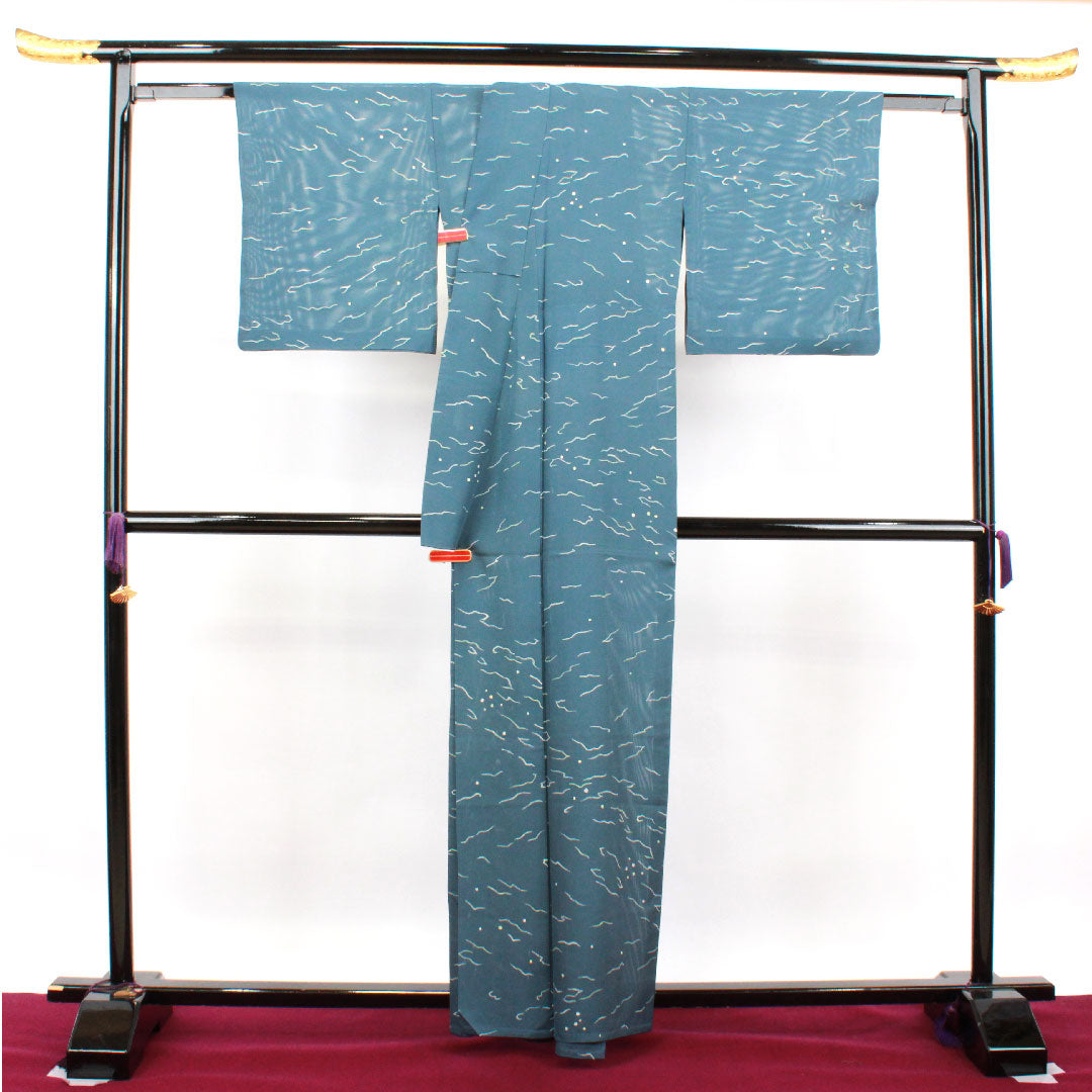 Summer pure silk komon kimono, length 161cm, sleeve length 65cm, Noshime Hanairo (flower color), geometric pattern, silk, S rank, gray 1132001572422