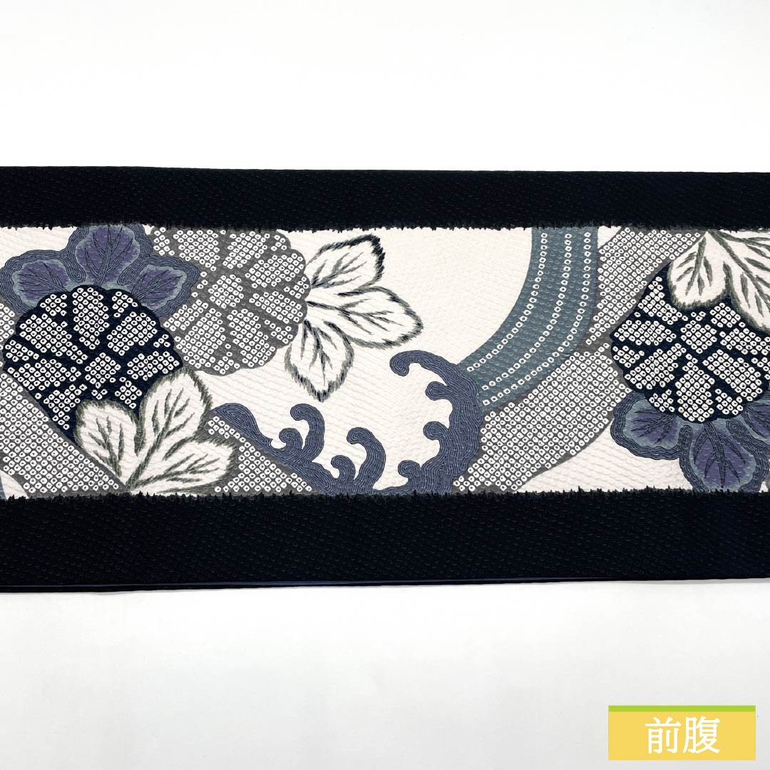 (Kyoto Fukuro Obi) Nagoya Obi, Polyester, S-Rank, Kyoto Fukuro Obi, Dyed, Shibori Pattern, Wave Pattern, Length 380cm, Six-Ply, Casual, Black, 1124010992410, Open-Weave
