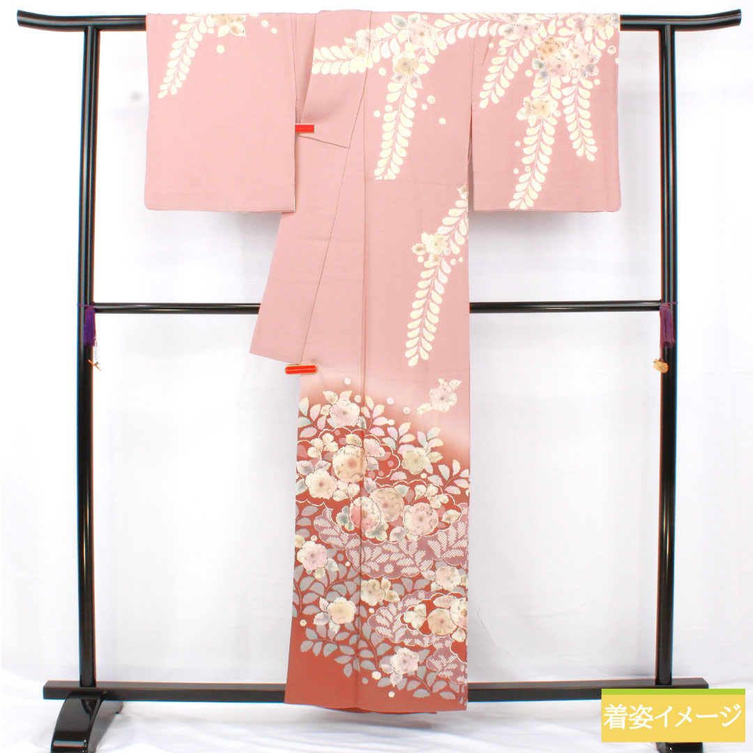Homongi, pure silk, lined, length 157.5cm, sleeve length 66.5cm, crimson grey, Tsujigahana, made by Kiriya Suizan Kobo, A rank, purple, 1112005813320